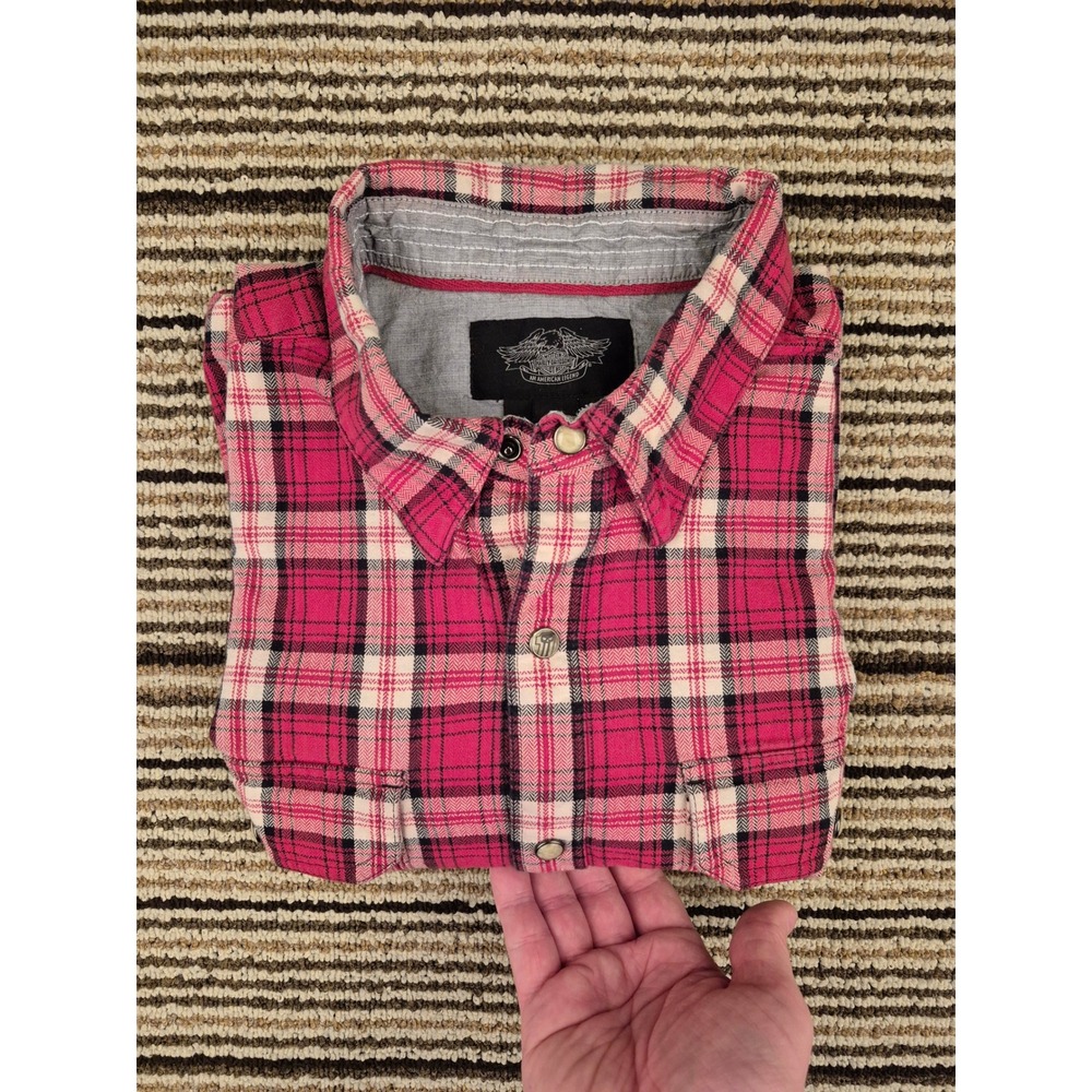 Harley-Davidson‎ Mens Red Black Plaid Flannel Button Down Shirt XL Cotton